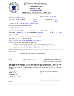 Massachusetts On Premises License Renewal Application