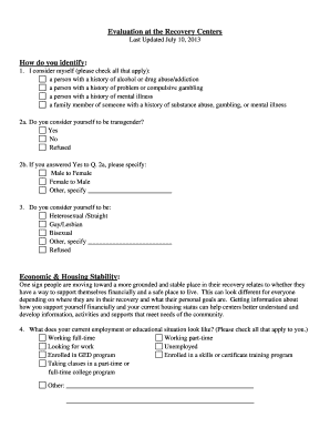 Recovery Center Evaluation Form