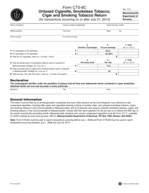 Massachusetts Cigarette and Tobacco Tax Return