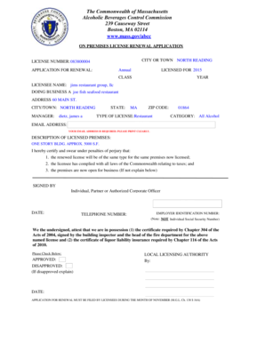 Massachusetts On Premises License Renewal Application