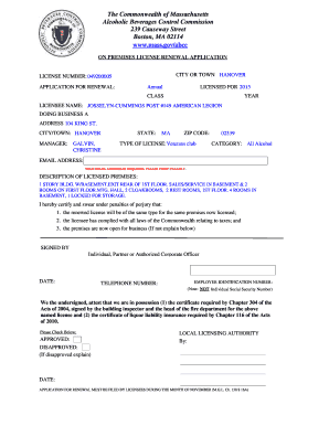 Massachusetts On-Premises License Renewal Application