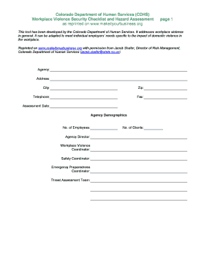 Colorado Workplace Violence Security Checklist