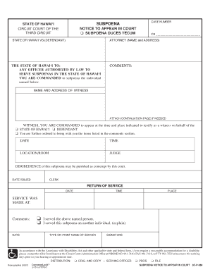 Hawaii Subpoena Form