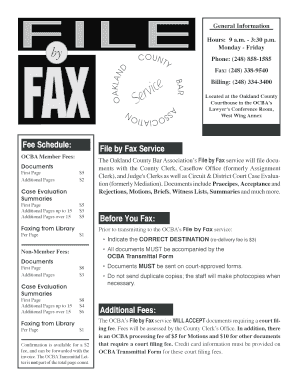 Oakland County Bar Association File by Fax Service Form