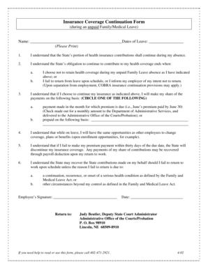 Insurance Coverage Continuation Form