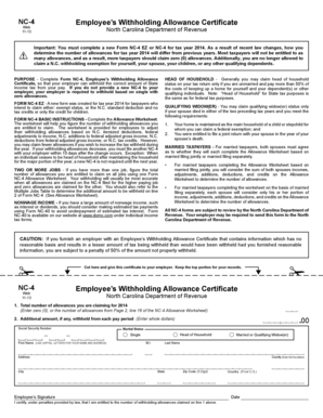 North Carolina Employee’s Withholding Allowance Certificate