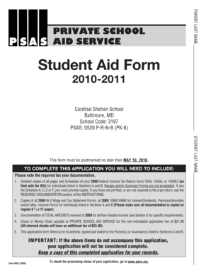 Private School Aid Service Student Aid Form