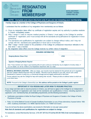 Resignation Form for Membership