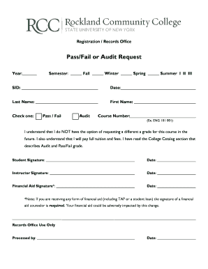 Fillable Online sunyrockland Pass/Fail or Audit Request - Rockland ...