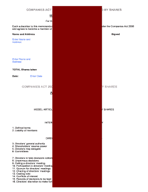 UK Private Company Memorandum and Articles of Association