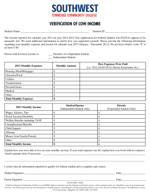 Verification of Low Income Form