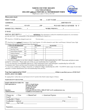 USA Volleyball Adult Individual Membership Form
