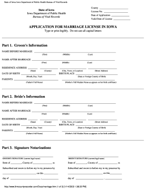 Iowa Marriage License Application