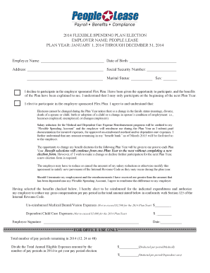 2014 Flexible Spending Plan Election Form