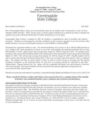 Farmingdale State College Student Accident & Sickness Insurance Plan