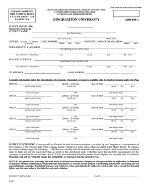 Binghamton University Continuation Enrollment Form