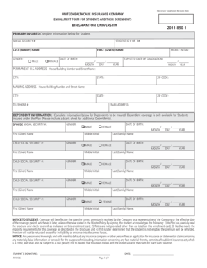 Binghamton University Student Insurance Enrollment Form