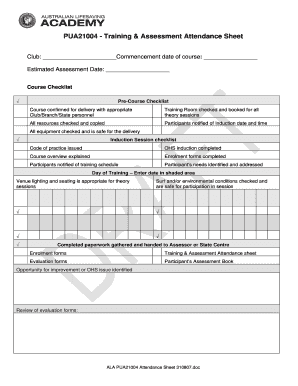 Training & Assessment Attendance Sheet