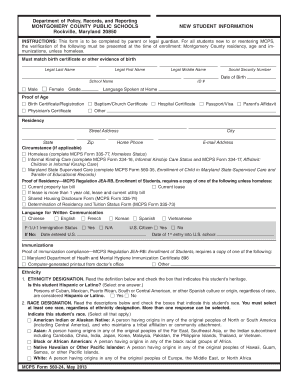 Montgomery County Public Schools New Student Information Form