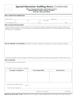 Special Education Staffing Notes Form