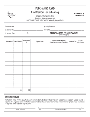 MCPS Purchasing Card Transaction Log