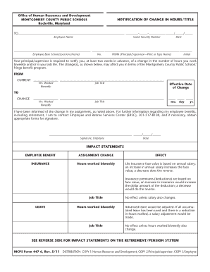 Montgomery County Public Schools Change in Hours/Title Notification