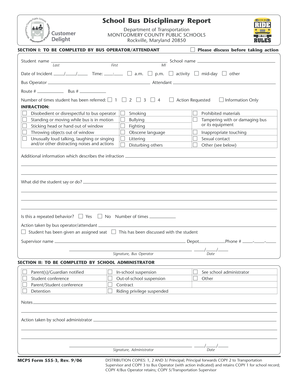 School Bus Disciplinary Report