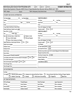 Maryland Individualized Education Program (IEP) Form
