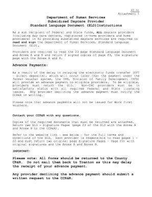 New Jersey Subsidized Daycare Provider Agreement