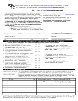 2011-2012 Verification Worksheet