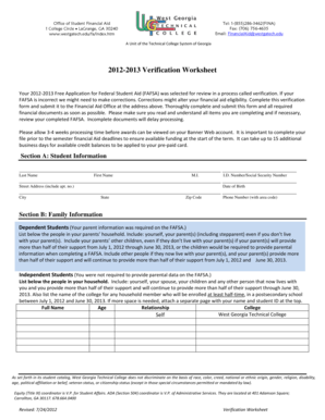 2012-2013 Verification Worksheet