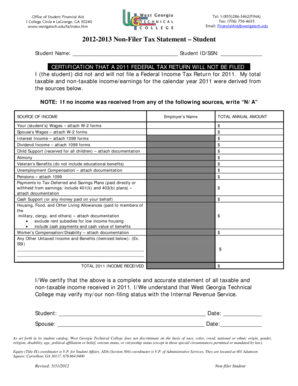 2012-2013 Non-Filer Tax Statement – Student