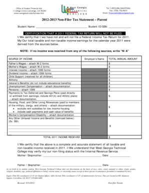 2012-2013 Non-Filer Tax Statement – Parent