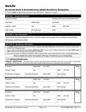 Accidental Death & Dismemberment Beneficiary Designation