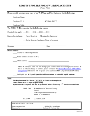 IRS Form W-2 Replacement Request