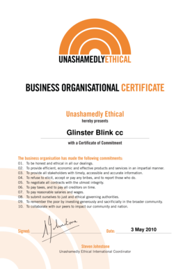 Business Ethical Commitment Certificate