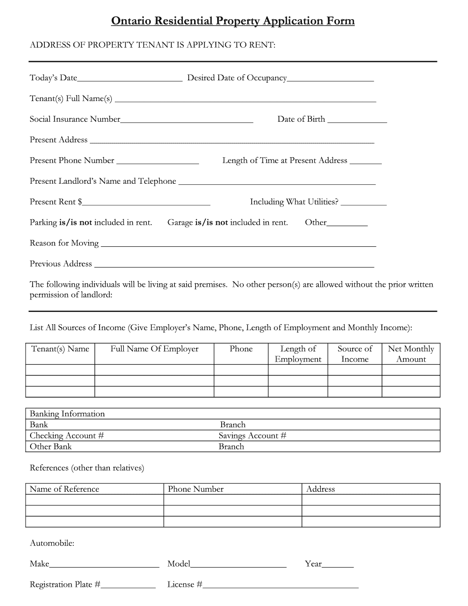 Rental Application Ontario Form