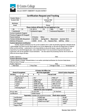 Student VA Benefits Certification Request