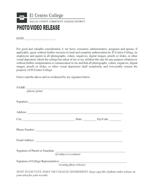Photo/Video Release Form