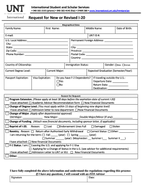 Request for New or Revised I-20 Form