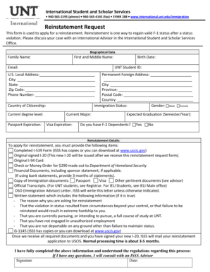 F-1 Status Reinstatement Request Form