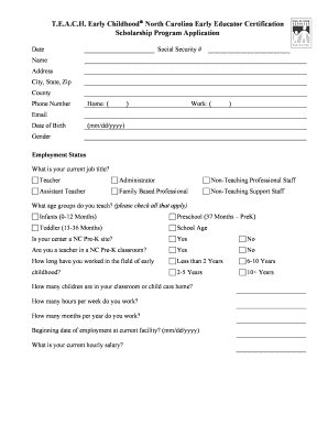 T.E.A.C.H. Early Childhood North Carolina Scholarship Application