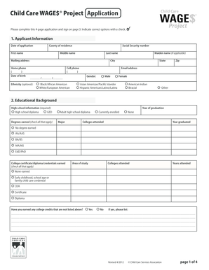 Child Care WAGE$ Project Application