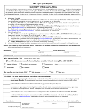 EKU University Withdrawal Form