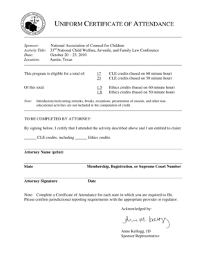 Uniform Certificate of Attendance