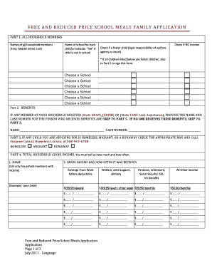 Free and Reduced Price School Meals Application