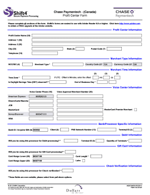 Chase Paymentech Profit Center Form