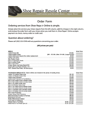 Shoe Repair Order Form