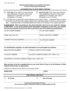 Arizona Authorization to Stop Direct Deposit