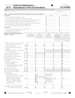 California Schedule 540NR Nonresident Tax Form